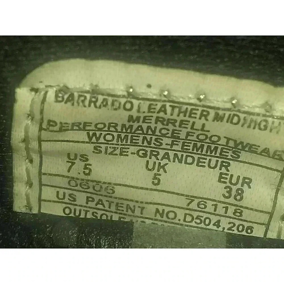 Womens MERRELL Barrado Leather Midnight Black Running Performance Shoes 7.5 US - Picture 3 of 6